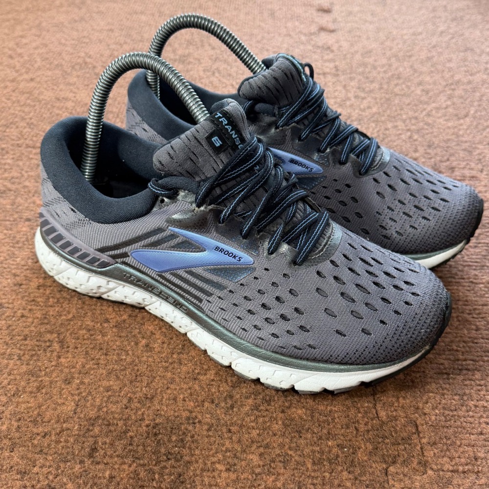 Brooks Transcend 6 Womens Running Shoes Grey Blue Support Sneakers 1202871B078